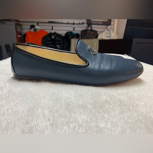 CHANEL Blue Leather CC Flat Loafers Shoes - Picture 3 of 16
